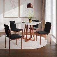 Conjunto de Mesa de Jantar com Tampo Branco e 4 Cadeiras Mônaco Veludo Preto e Cobre - 2
