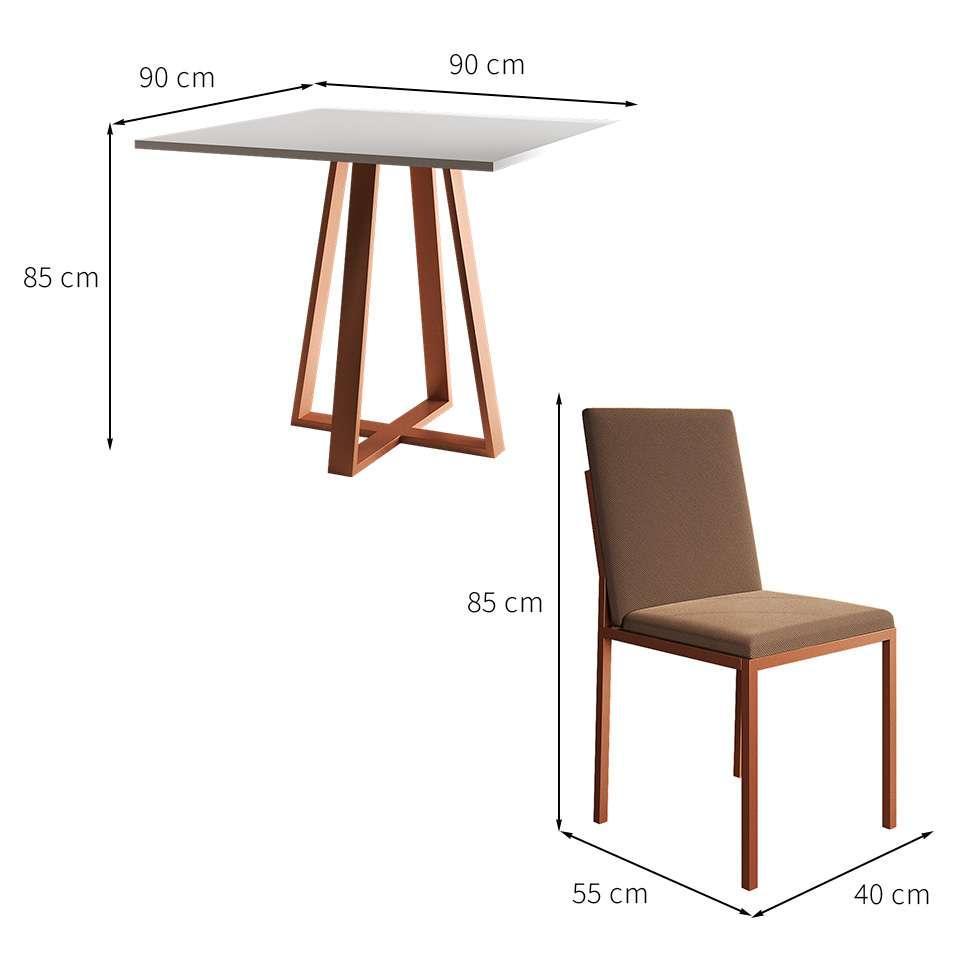 Conjunto de Mesa de Jantar com Tampo Branco e 4 Cadeiras Mônaco Veludo Marrom e Cobre - 3