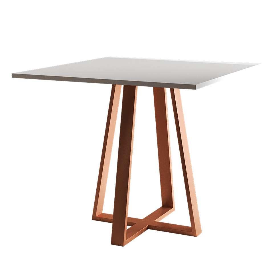 Conjunto de Mesa de Jantar com Tampo Branco e 4 Cadeiras Mônaco Veludo Marrom e Cobre - 4