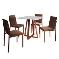 Conjunto de Mesa de Jantar com Tampo Branco e 4 Cadeiras Mônaco Veludo Marrom e Cobre - 1