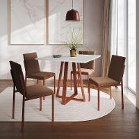 Conjunto de Mesa de Jantar com Tampo Branco e 4 Cadeiras Mônaco Veludo Marrom e Cobre - 2