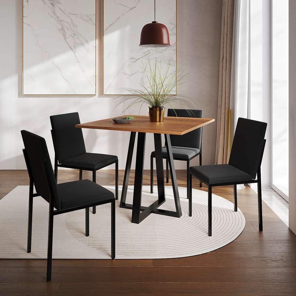 Conjunto de Mesa de Jantar com Tampo Imbuia e 4 Cadeiras Mônaco Veludo Preto - 2