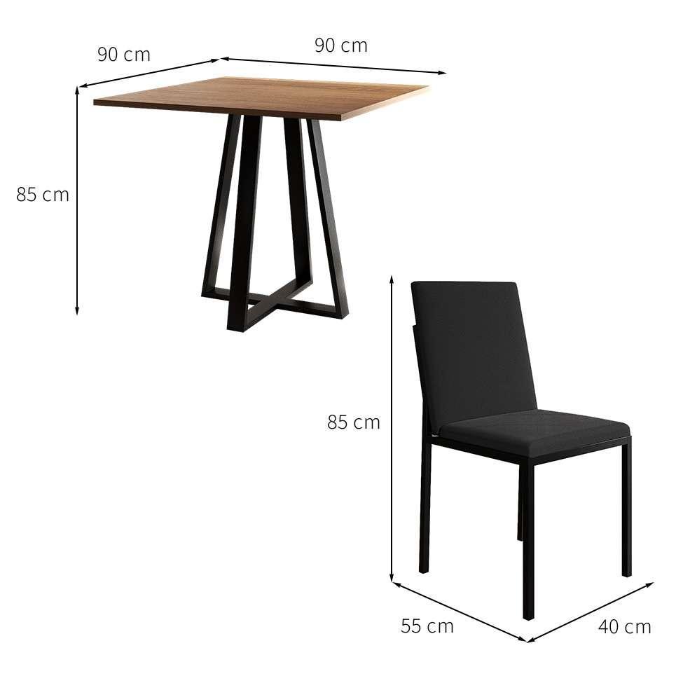 Conjunto de Mesa de Jantar com Tampo Imbuia e 4 Cadeiras Mônaco Veludo Preto - 3