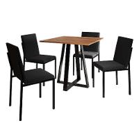 Conjunto de Mesa de Jantar com Tampo Imbuia e 4 Cadeiras Mônaco Veludo Preto - 1