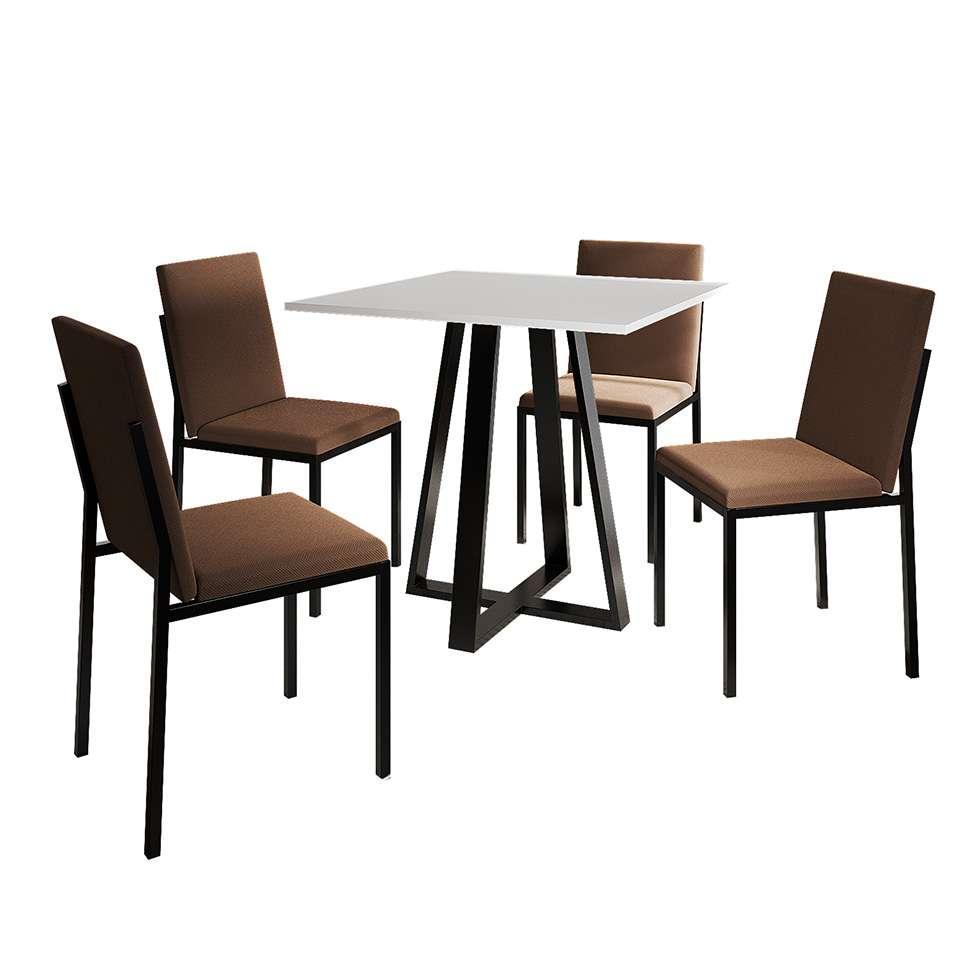 Conjunto de Mesa de Jantar com Tampo Branco e 4 Cadeiras Mônaco Veludo Marrom e Preto - 1