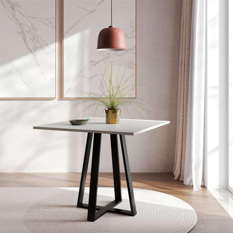 Conjunto de Mesa de Jantar com Tampo Branco e 4 Cadeiras Mônaco Veludo Marrom e Preto - 6