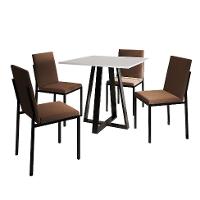 Conjunto de Mesa de Jantar com Tampo Branco e 4 Cadeiras Mônaco Veludo Marrom e Preto - 1
