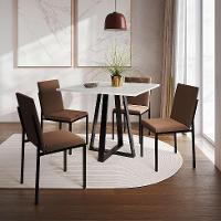 Conjunto de Mesa de Jantar com Tampo Branco e 4 Cadeiras Mônaco Veludo Marrom e Preto - 2