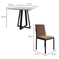 Conjunto de Mesa de Jantar com Tampo Branco e 4 Cadeiras Mônaco Veludo Marrom e Preto - 3