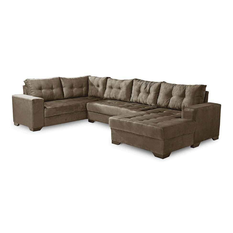 Sofá de Canto 6 Lugares com Chaise Direito Dijon Suede Amassado Marrom - 1