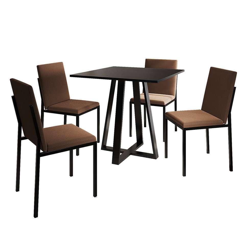 Conjunto de Mesa de Jantar com 4 Cadeiras Mônaco Veludo Marrom e Preto - 1
