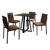 Conjunto de Mesa de Jantar com 4 Cadeiras Mônaco Veludo Marrom e Preto - 1