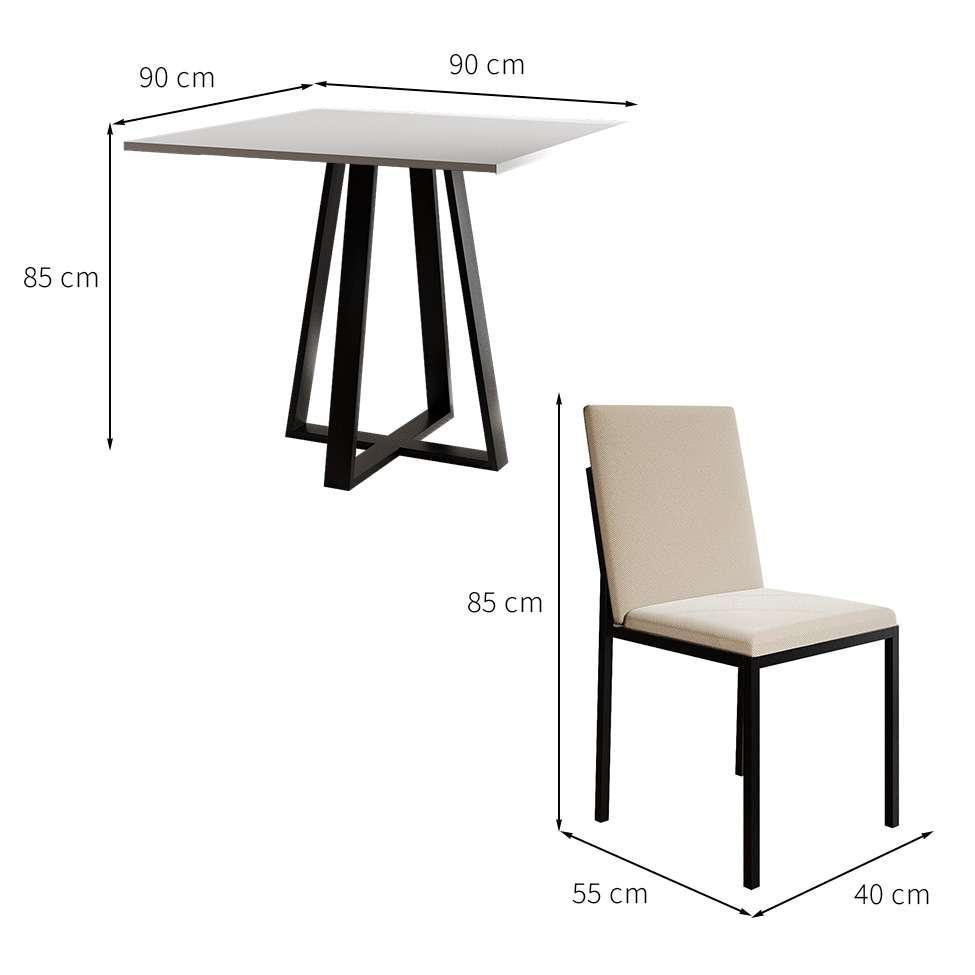 Conjunto de Mesa de Jantar com Tampo Branco e 4 Cadeiras Mônaco Veludo Bege e Preto - 3