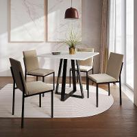 Conjunto de Mesa de Jantar com Tampo Branco e 4 Cadeiras Mônaco Veludo Bege e Preto - 2