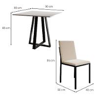 Conjunto de Mesa de Jantar com Tampo Branco e 4 Cadeiras Mônaco Veludo Bege e Preto - 3