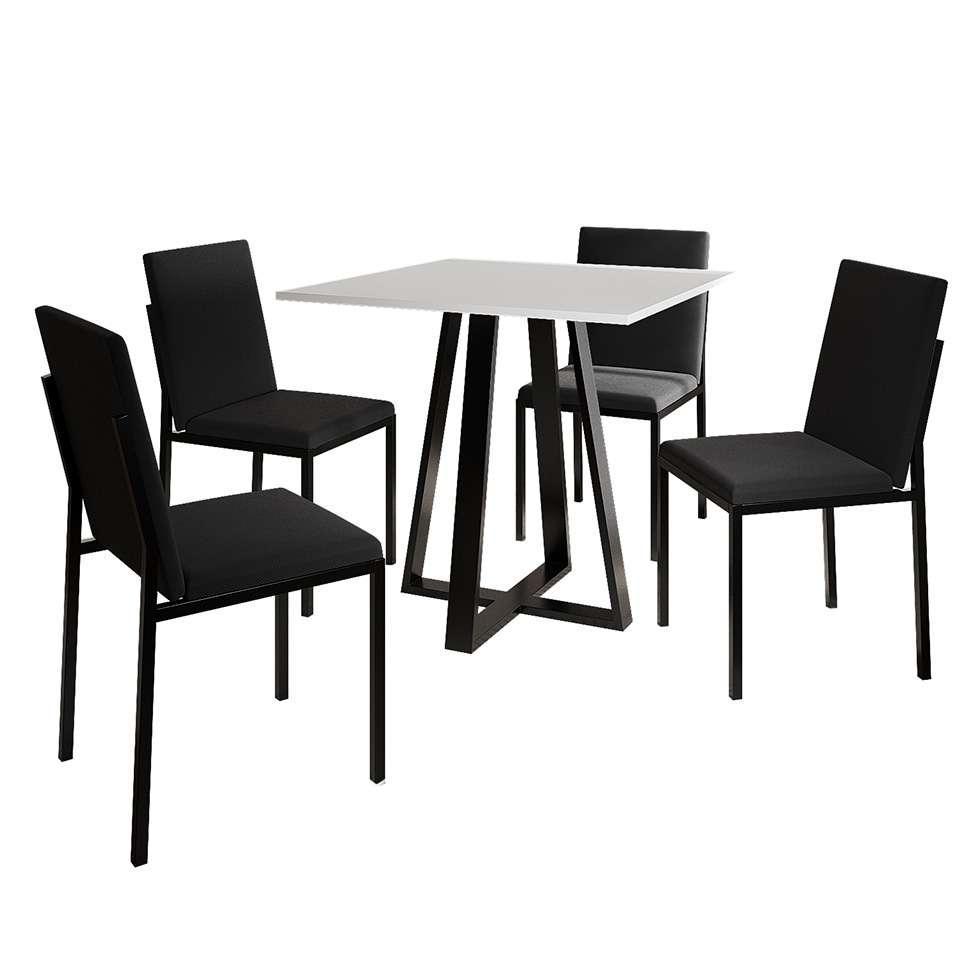 Conjunto de Mesa de Jantar com Tampo Branco e 4 Cadeiras Mônaco Veludo Preto - 1