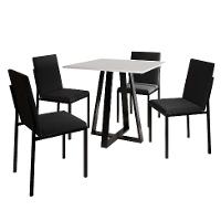 Conjunto de Mesa de Jantar com Tampo Branco e 4 Cadeiras Mônaco Veludo Preto - 1
