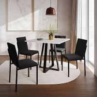Conjunto de Mesa de Jantar com Tampo Branco e 4 Cadeiras Mônaco Veludo Preto - 2
