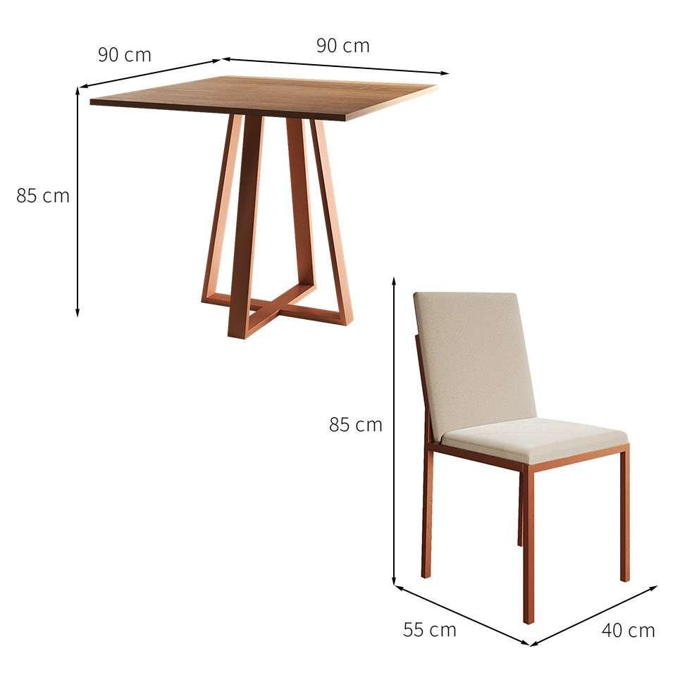 Conjunto de Mesa de Jantar com Tampo Imbuia e 4 Cadeiras Mônaco Veludo Bege e Cobre - 3
