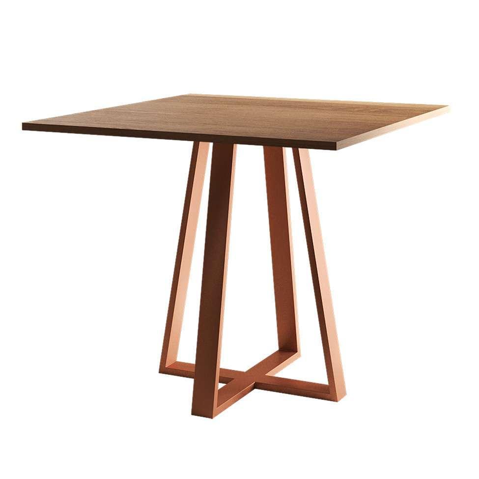 Conjunto de Mesa de Jantar com Tampo Imbuia e 4 Cadeiras Mônaco Veludo Bege e Cobre - 4
