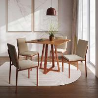 Conjunto de Mesa de Jantar com Tampo Imbuia e 4 Cadeiras Mônaco Veludo Bege e Cobre - 2