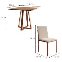 Conjunto de Mesa de Jantar com Tampo Imbuia e 4 Cadeiras Mônaco Veludo Bege e Cobre - 3