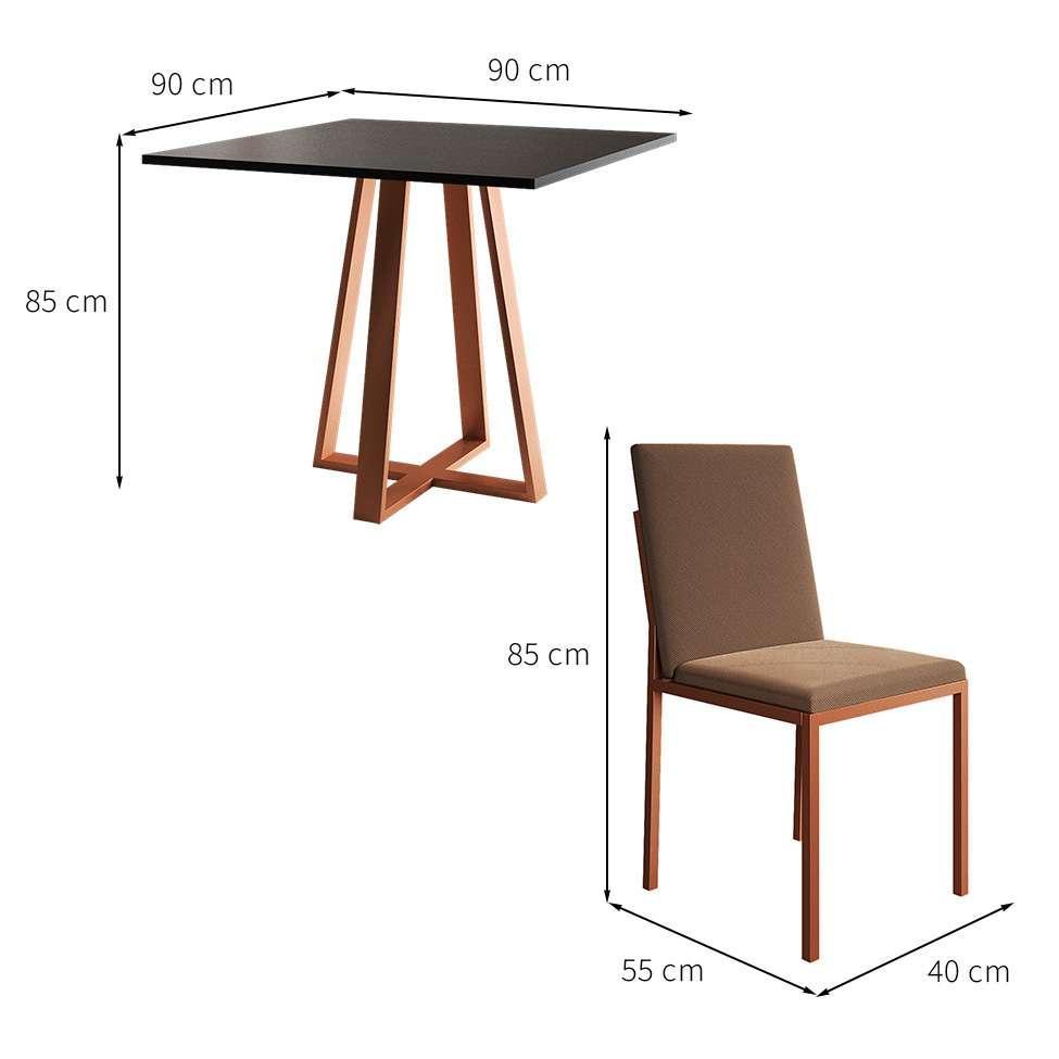 Conjunto de Mesa de Jantar com Tampo Preto e 4 Cadeiras Mônaco Veludo Marrom e Cobre - 3