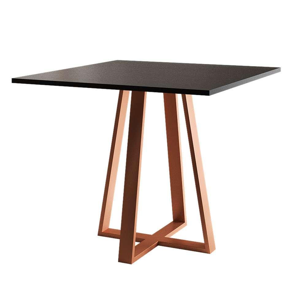 Conjunto de Mesa de Jantar com Tampo Preto e 4 Cadeiras Mônaco Veludo Marrom e Cobre - 4