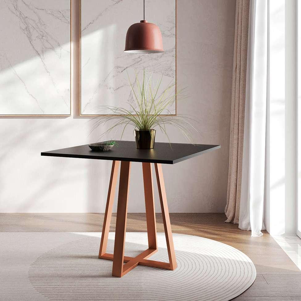 Conjunto de Mesa de Jantar com Tampo Preto e 4 Cadeiras Mônaco Veludo Bege e Cobre - 5