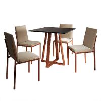 Conjunto de Mesa de Jantar com Tampo Preto e 4 Cadeiras Mônaco Veludo Bege e Cobre - 1