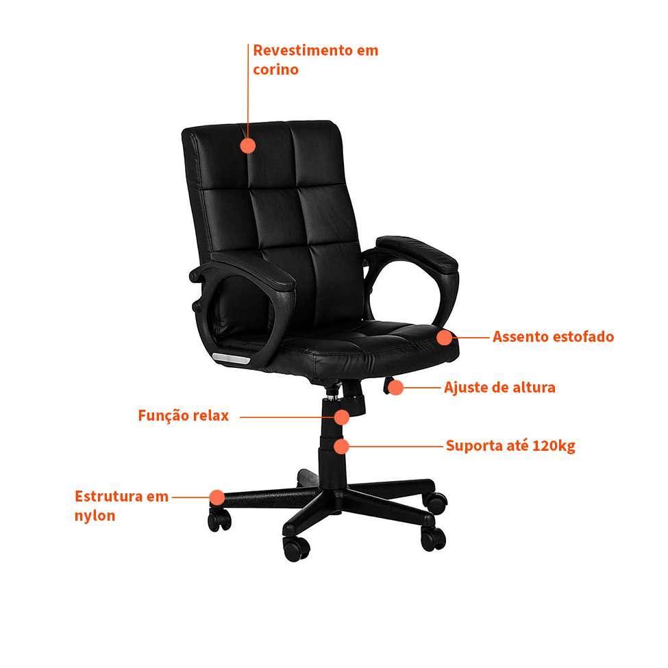 Cadeira de Escritório Diretor Giratória Charles Preta - 4