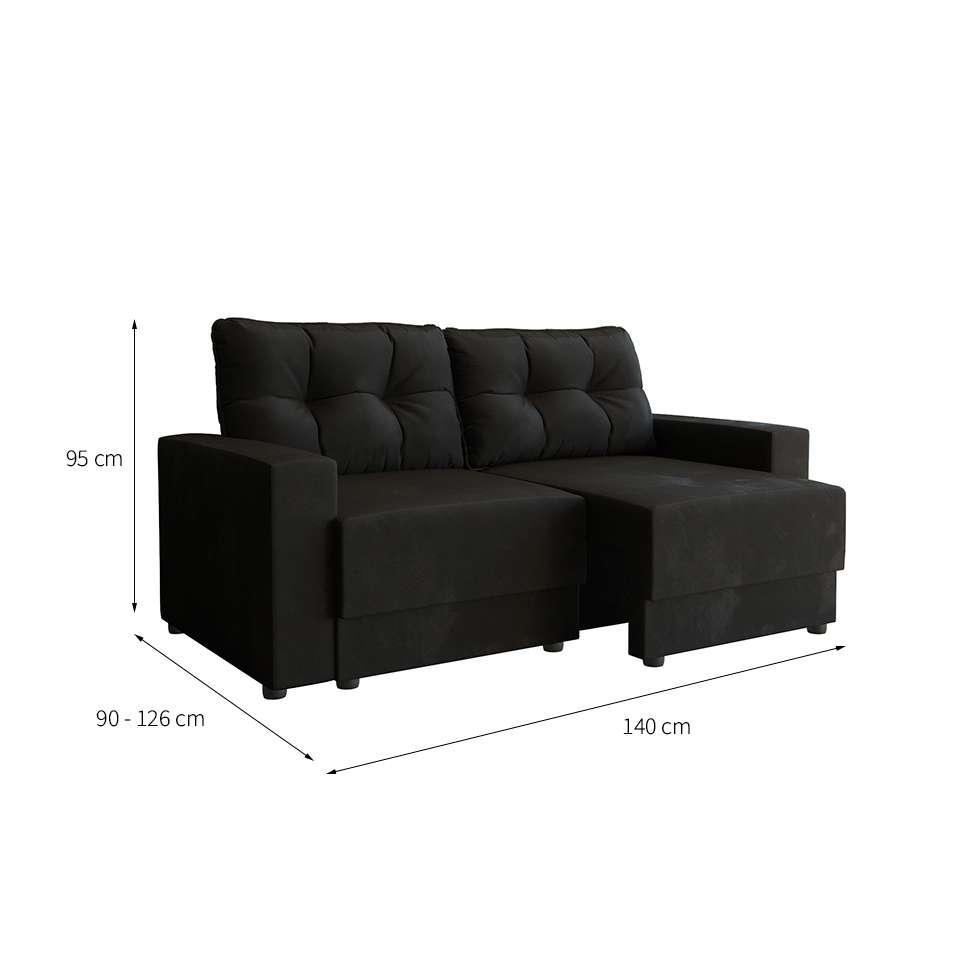 Sofá 2 Lugares Retrátil Lubeck Suede Preto 140 cm - 3
