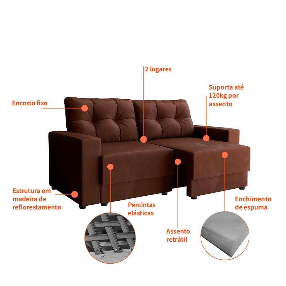 Sofá 2 Lugares Retrátil Lubeck Suede Marrom 140 cm - 4