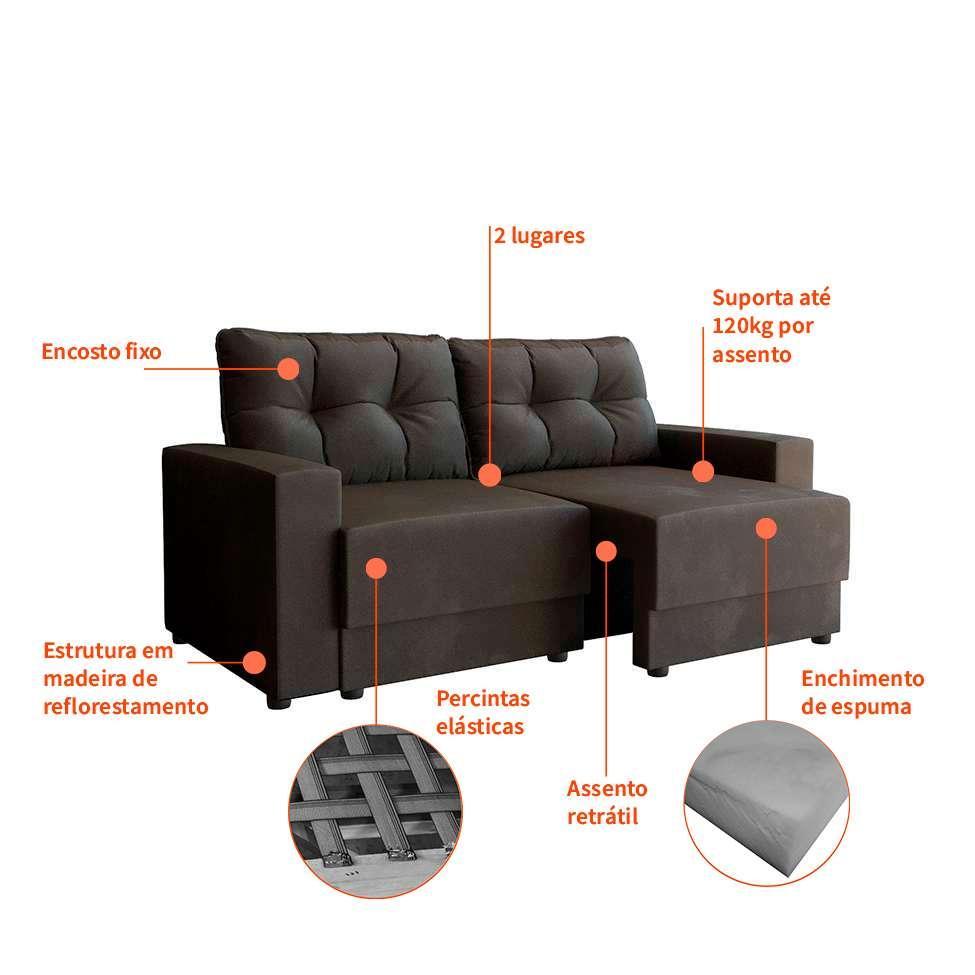 Sofá 2 Lugares Retrátil Lubeck Suede Grafite 140 cm - 4