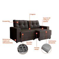 Sofá 2 Lugares Retrátil Lubeck Suede Grafite 140 cm