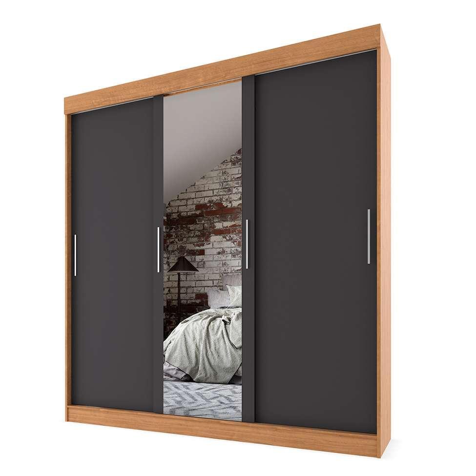 Guarda-Roupa Casal com Espelho Paris 3 PT 2 GV Carvalho e Grafite - 2