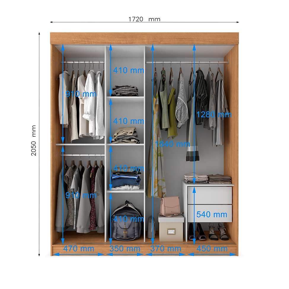 Guarda-Roupa Casal com Espelho Paris 3 PT 2 GV Carvalho e Grafite - 7