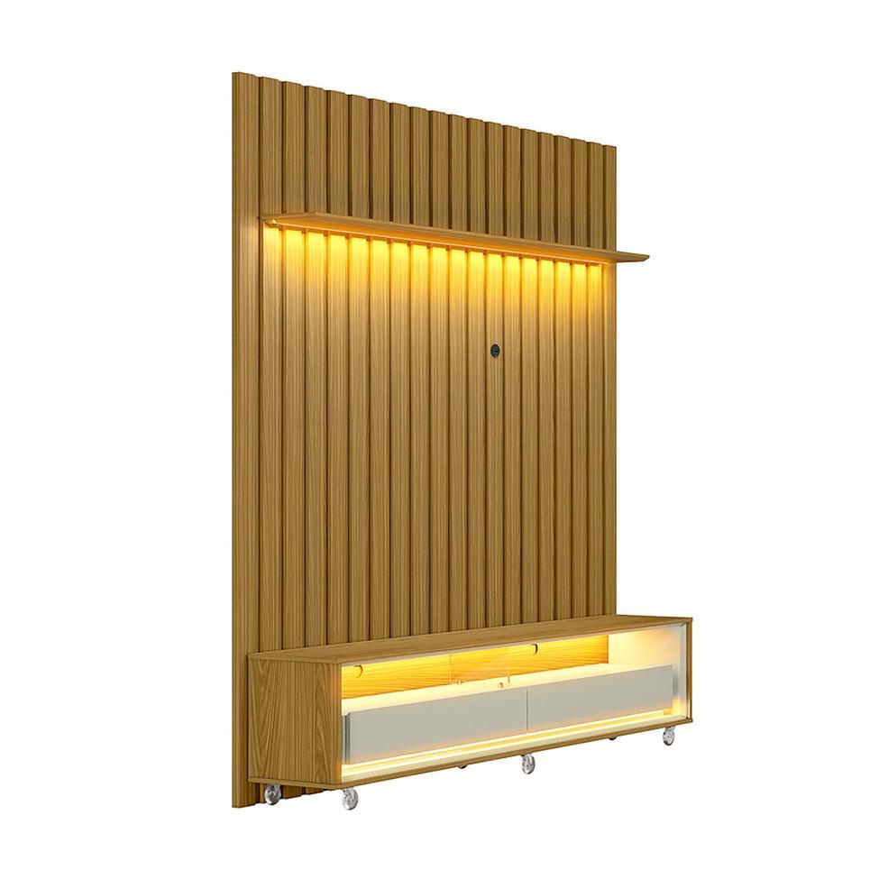 Rack com Painel Ripado até 70 Polegadas Sintra com LED 2 GV Cedro e Off White Alt 218 Larg 177 cm - 2