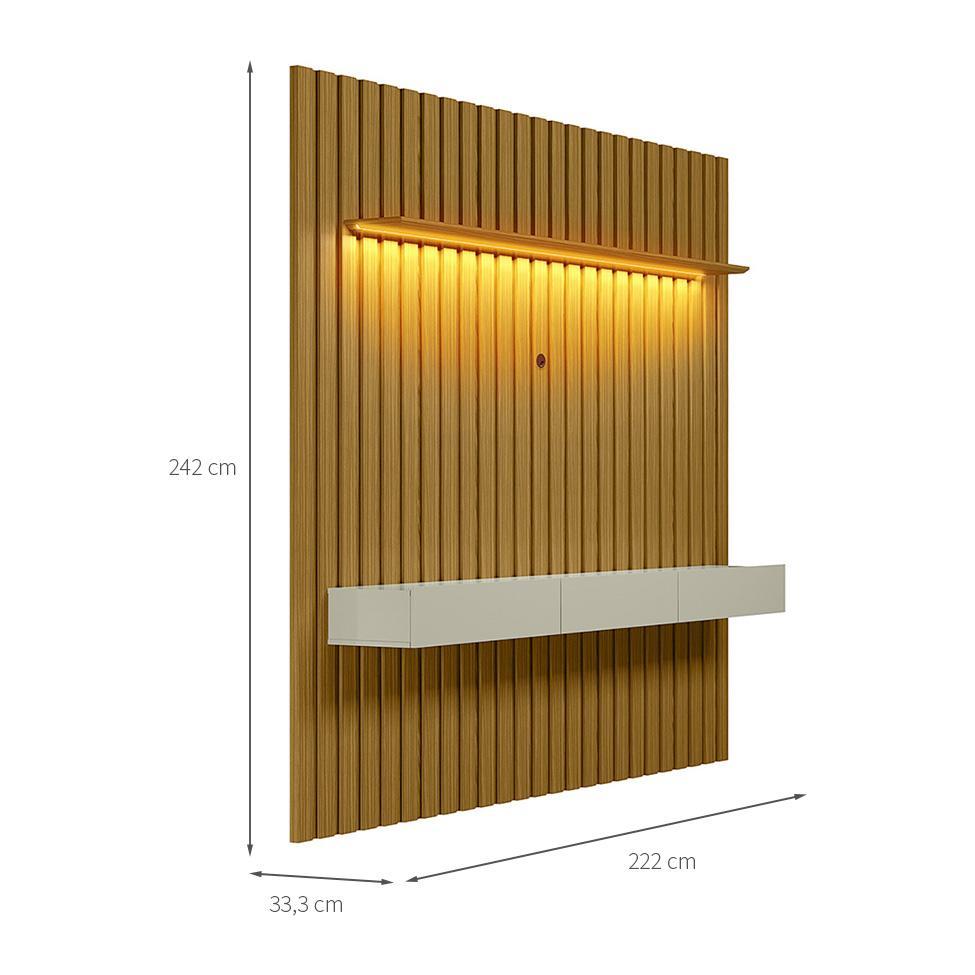 Painel Ripado com Rack Suspenso até 70 Polegadas Tulum com LED 1 PT 2 GV Cedro e Off White Alt 242 Larg 222 cm - 2