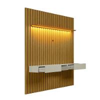 Painel Ripado com Rack Suspenso até 70 Polegadas Tulum com LED 1 PT 2 GV Cedro e Off White Alt 242 Larg 222 cm