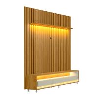 Rack com Painel Ripado até 70 Polegadas Sintra com LED 3 GV Cedro e Off White Alt 242 Larg 222 cm - 1