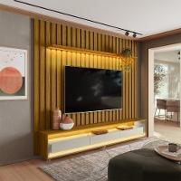 Rack com Painel Ripado até 70 Polegadas Sintra com LED 3 GV Cedro e Off White Alt 242 Larg 222 cm - 2