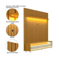 Rack com Painel Ripado até 70 Polegadas Sintra com LED 3 GV Cedro e Off White Alt 242 Larg 222 cm