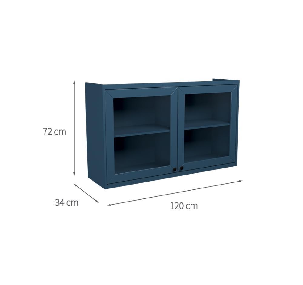 Armário Aéreo com Vidro Évora 2 PT Azul Orion - 3