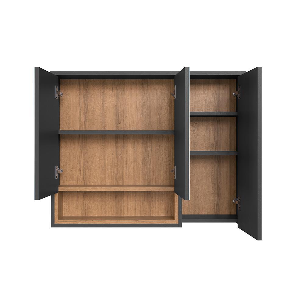 Armário de Banheiro com Espelho Cecília 3 PT Grafite e Mel - 2