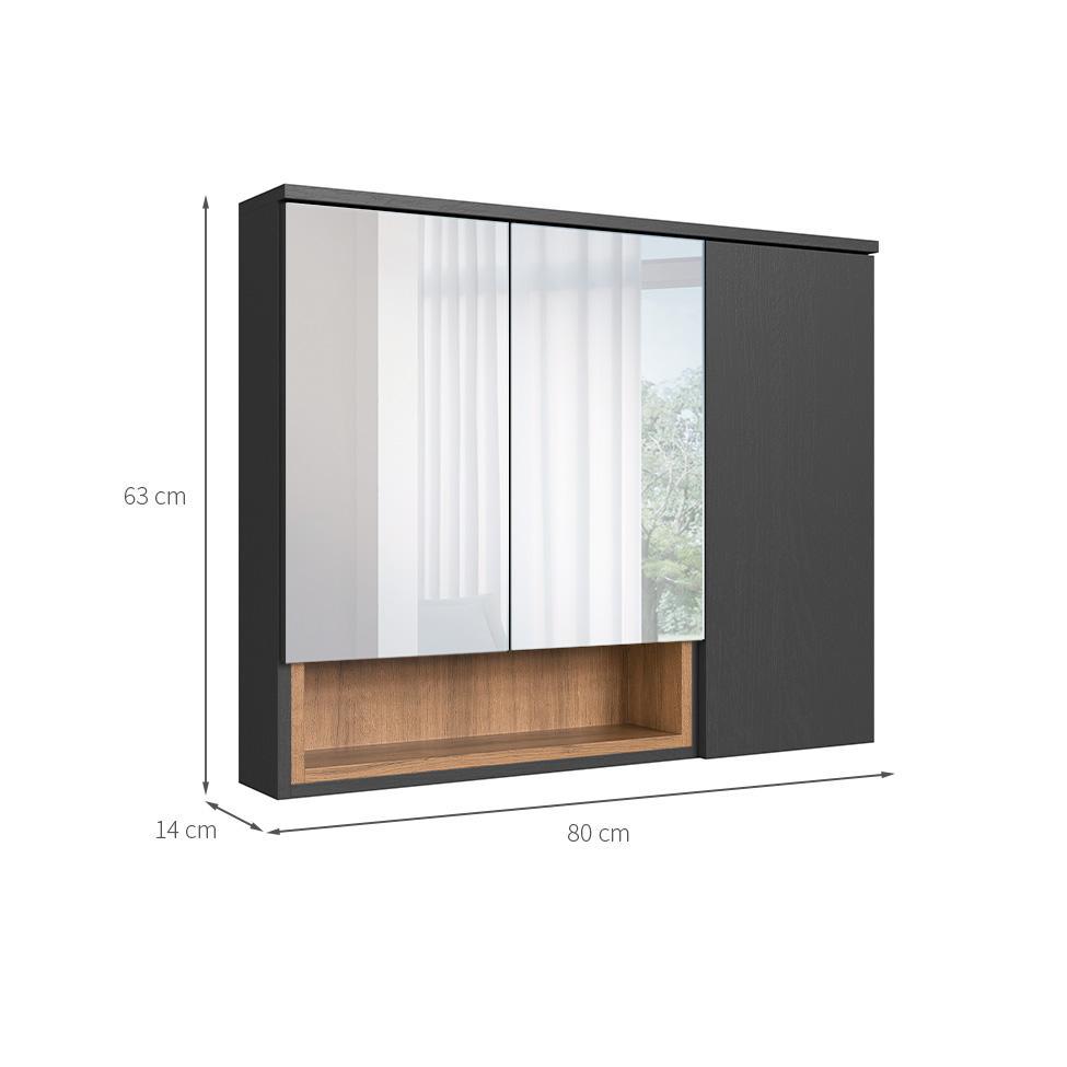 Armário de Banheiro com Espelho Cecília 3 PT Grafite e Mel - 3