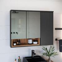 Armário de Banheiro com Espelho Cecília 3 PT Grafite e Mel - 1