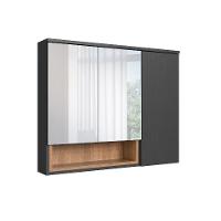 Armário de Banheiro com Espelho Cecília 3 PT Grafite e Mel - 4