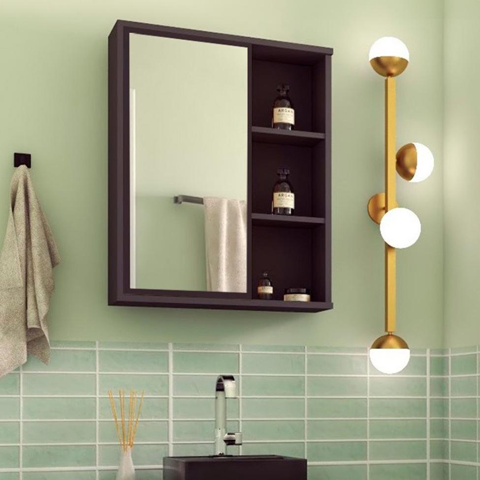 Armário de Banheiro com Espelho Eduarda 1 PT Grafite - 1