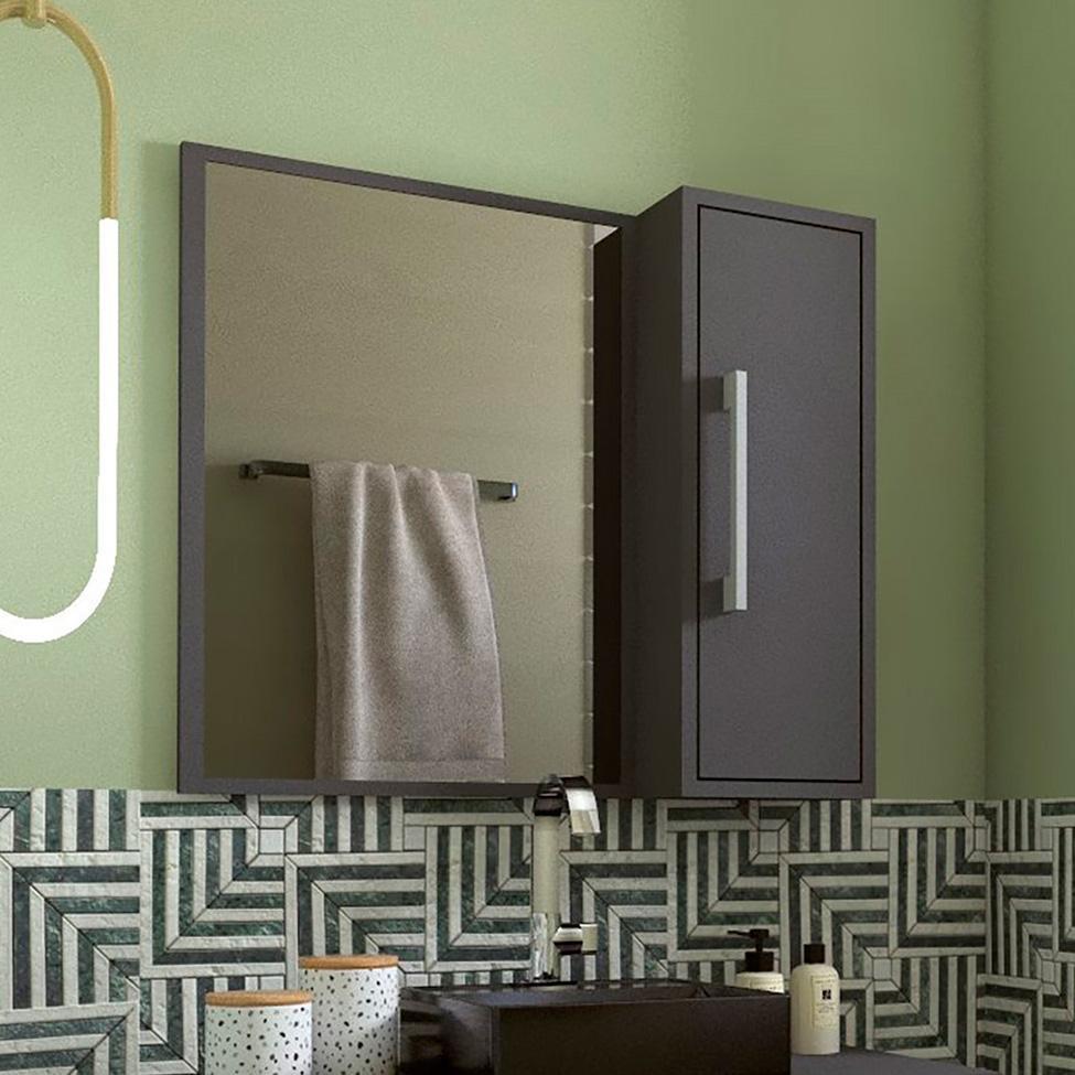Armário de Banheiro com Espelho Alice 1 PT Grafite - 1